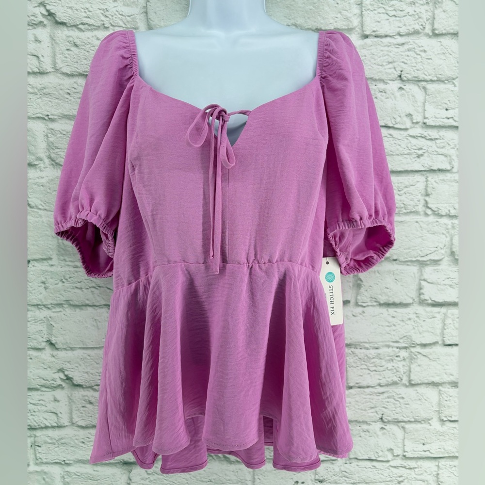 Nine Britton Puff‎ Sleeve Babydoll Blouse Stitch Fix New XXL
